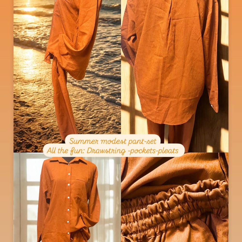 Orange Pant Set with Drawstring and Pockets